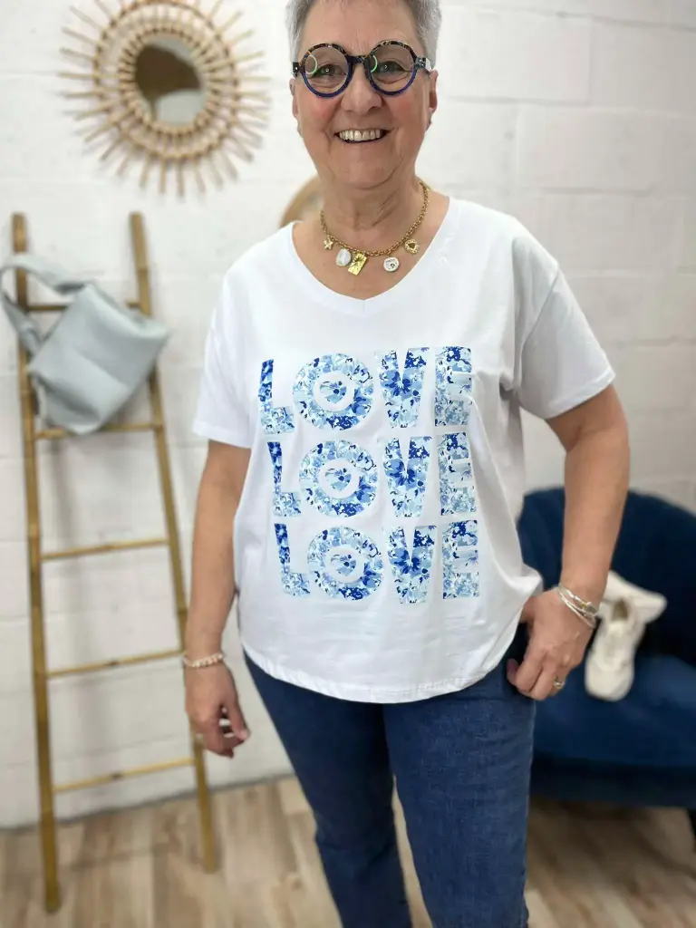 T-shirt Love Fleuri  (Bleu)