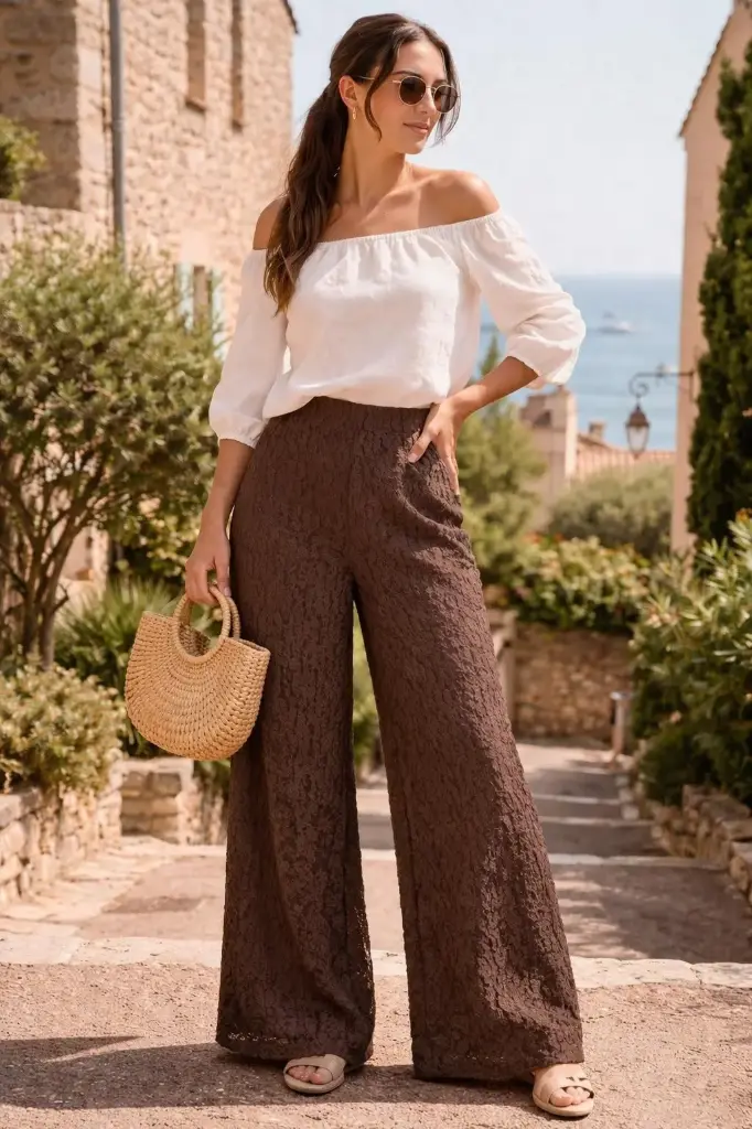 Pantalon dentelle marron