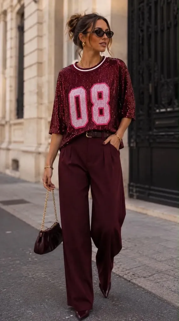 T-shirt sequins - Bordeaux