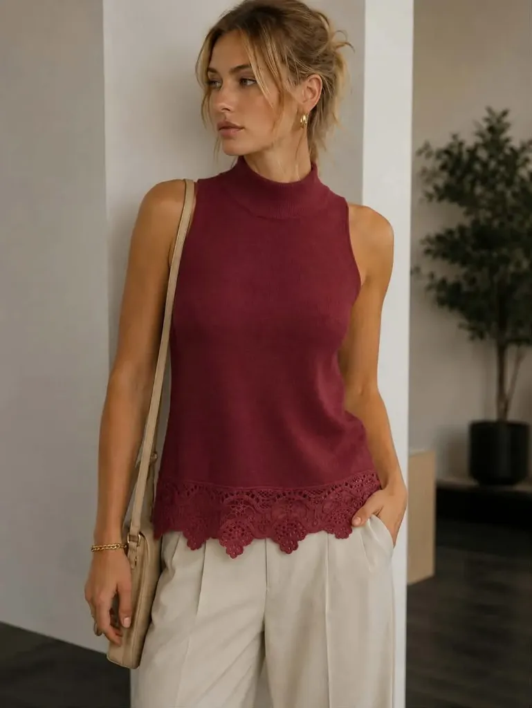 Blouse sans manches/dentelles