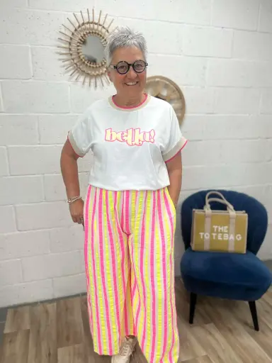 Pantalon gaze de coton rayée