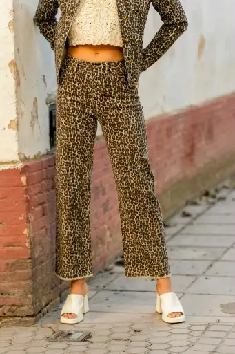 Jeans wide leg léopard