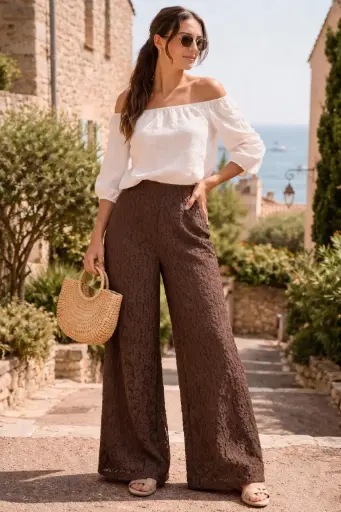 Pantalon dentelle marron